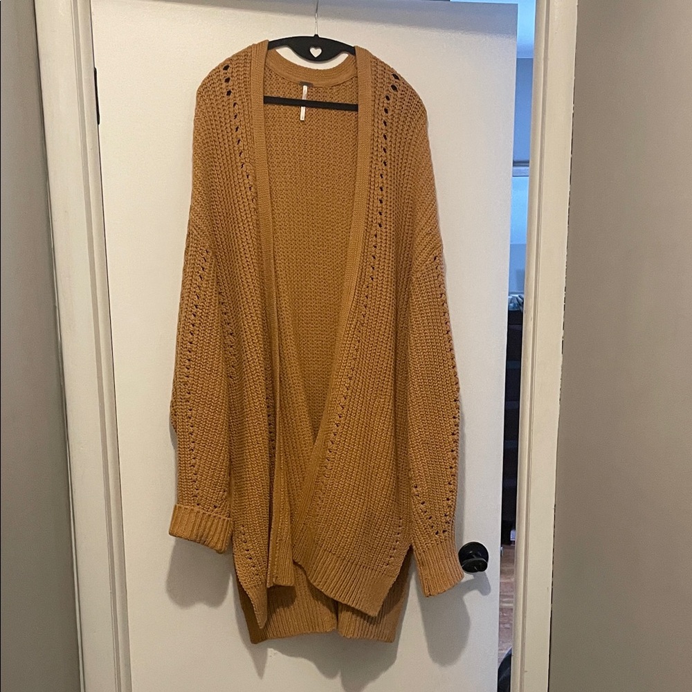 Free People Warm Brown Open-Front Sweater